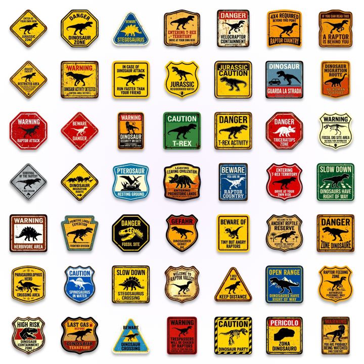 50pcs%20Vintage%20Jurassic%20World%20Warning%20Signs%20Dinosaur%20Painting%20Stickers%20Luggage%20Motorcycle%20Bike%20Laptop%20Decals%20Graffiti%20Sticker%20-%20Image%204