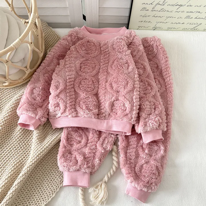 Toddler%20baby%20autumn%20and%20winter%20flannel%20pajamas%20set%20Korean%20style%20plush%20thickened%20home%20clothes%20girls%20thermal%20underwear%20set%20-%20Image%205