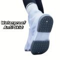 1set Two Tone Shoe Covers Waterproof Overshoes Washable Anti Skid Shoe Covers With Button White Durable Shoe Covers.