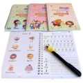 Sank Magic Practice Copybook, (4 BOOK + 10 REFILL+ 2 Pen +2 Grip) Number Tracing Book for Preschoolers with Pen, Magic Calligraphy Copybook Set Practical Reusable Writing Tool Simple Hand Lettering. 