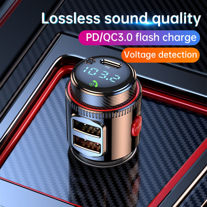 Bluetooth 5.4 Car Adapter Wireless AUX FM Transmitter USB C&QC3.0  PD 30W Fast Charging Cigarette Lighter Radio Music Bass