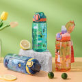 600ml Dinosaur Water Bottle For Kids Water Sippy Cup With Silicone Straw Leakproof Plastic Water Bottles Summer Kids Water Cup. 
