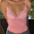 European American Style Y2K Lace V-Neck Bow Solid Color Suspender Spicy Girl Low Cut Vest Slim Fit Short Top Summer New.