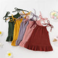 1-5 Years Old Kid Girl Summer Breathable Cotton Slip Dress Adjustable  Solid Color Halter Dress Toddler Girl Holiday Beachwea. 