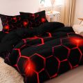 3pcs Geometric 3D Hexagonal Honeycomb Pattern Duvet Cover Set, Digital Print Colorful Polyester Bedding with Zipper Closure. 