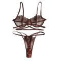 High-End Floral Embroidered Underwire Bra Set, Women's Mesh Unlined Bra + Panties.