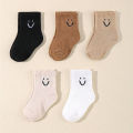 10 Pairs of Cute Solid-Color Smiling Face Pattern Children's Mid-Calf Socks, Suitable for Boys and Girls Socks. 