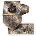 Yellow Brown Paisley Tie For Men Men's Tie Clip  Luxury Necktie Hanky Cufflinks Brooch Set Formal Wedding Party Business. 
