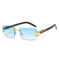 Fashion Rimless Sunglasses Women Men Cheetah Decoration Rectangular Brand Designer Sun Glasses.