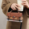 Women's New Style Summer Trendy Casual Versatile Canvas Plaid Small Square Genuine Leather Crossbody Bag. 