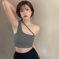 Women's Sleeveless Crop Tops Padded Top Tube Soft Tank Tops One Shoulder Strappy Tees Ribbed Crop Top Basic Crop. 