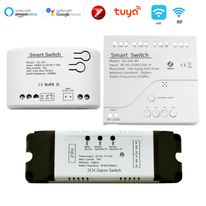 Zigbee Smart Relay Switch Module 1/2/4 Channel AC/DC 7-32V 220V USB 5V RF/APP Wireless Remote Control Smart Home Work With Alexa