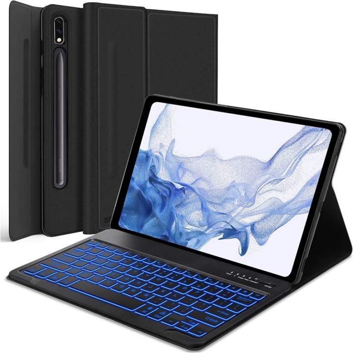 Keyboard Case for Samsung-Galaxy-Tab S8 S7 11 Case with 7 Color Backlit Wireless Detachable Keyboard for Galaxy Tab S8 SM-X700/X706 2022 S7 SM-T870/T875/T876 2020 11" Tablet Cover