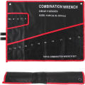 16-Pocket Black Tool Bag W/Red Stitching - Compact Wrench Organizer for Mechanics & Craftsmen, Secure Zipper & Multi-Pockets. 