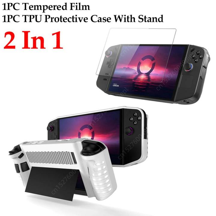 TPU Protective Case for Lenovo Legion Go Soft Full Body Skin with Kickstand Screen Protector Tempered Film Set for Legion Go