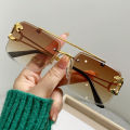 Hiking High Quality Double Bridge Anti Light Glasses Women Square Large Frame Metal Eyewear Fashion Gradient Color Shades UV400.