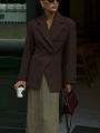 Women Fashion Solid Blazer Lapel Slim Double Breasted Long Suit Coat Female Wild Office Lady Commute Woman Outercoat Top.