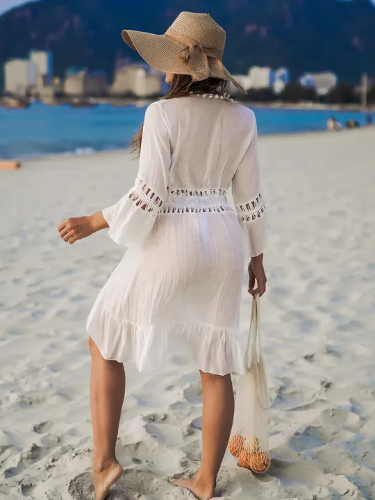 Summer%20Crochet%20Boho%20Beach%20Swimsuit%20Bikini%20Cover%20Up%20Lace-Up%20Hairball%20Long%20Blouse%20Hollow%20Out%20Open-Front%20Cover-Up%20Duster%20Kimono%20-%20Image%202