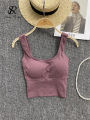 SINGREINY 2024 Fashion Casual Crop Top Women Strap Basic Chest Pad Sleeveless Sports Tank Top Solid Backless Beach Camis. 