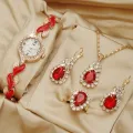 A Stylish, Casual And Versatile Women's Love  With Diamond Inlaid Quartz Watch And Jewelry Three Piece Set. 