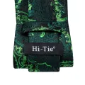 Hi-Tie Dark Green Floral Paisley Silk Wedding Tie For Men Handky Cufflink Gift Men Elegant Necktie Fashion Business Party. 