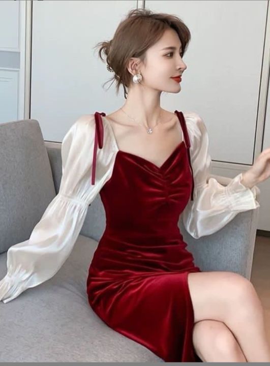 party wear dresses | cute Korean style velvet dress | dresses for girls and women