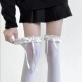 Women Lace Black White Ruffle Long Socks Women Girls Sweet Stockings JK Lolita Nylon Lace Leggings Over The Knee Bowknot Hosiery. 