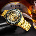 WINNER Gold Transparent Skeleton Automatic Watch for Men Luminous Pointers Luxury Brand Stainless Steel Strap Mechanical Watches. 