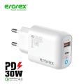 Erorex High Quality PD fast Adapter, PD-C30, Dual Port_PD.30W+USB 18W Quick and fast Charging Compatible with Android and iOS Devices_Erorex Charger. 