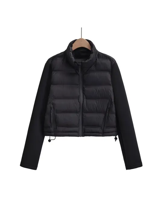 2024%20Autumn%20Winter%20Women's%20Fashion%20Solid%20Color%20Patchwork%20Jacket%20Coat%20Vintage%20Standing%20Lapel%20Women's%20Chic%20Cotton%20Coat%20Jacket%20-%20Image%202