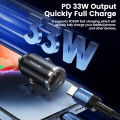 Toocki 33W Mini Car Charger PD QC3.0 Quick Charge Type C Pull Ring Car USB Charger For iPhone 15 S24 Support PPS.