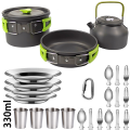 Outdoor camping cooking set, non stick pot nested storage set, 1-3 person travel tableware, picnic teapot, cooking utensils. 