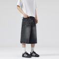 2026 Summer American Lightning Crack Black Grey Jeans Men's Straight Tube Loose Wide Leg Shorts Y2k Street Hip Hop Sevens. 
