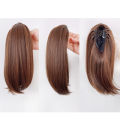 Synthetic 38cm Short Straight Ponytail Clip-on Wigs for Women Natural Fluffy Slightly Warped Fake Pony Tail Hair Extensions. 