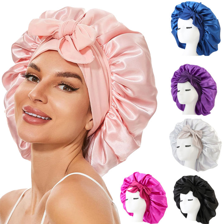 New Silk Bonnet for Sleeping Women Satin Bonnet Hair Bonnet night sleep cap scarf wrap for curly hair With Tie Band for Curly Ha
