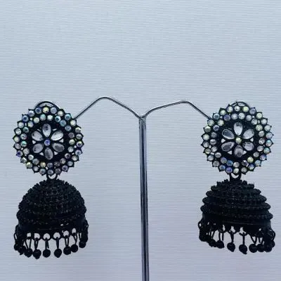 Bollywood%20Jewellery%20earing%20Traditional%20Ethnic%20jimikki%20earings%20Oxidized%20Black%20color%20with%20multi%20Stone%20Party%20Wear%20Bridal%20Bride%20Wedding%20Bridesmaid%20Indian%20Jhumka%20Jhumki%20Earrings%20Jewelry%20for%20Women%20-%20Image%204