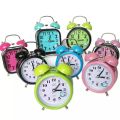 Cute Small Double-Bell Night Light Children Mini Quartz Alarm Clock Heart (Pink). 
