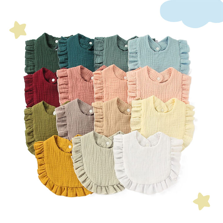 Muslin Ruffled Bibs Baby Bibs Adjustable Snap Saliva Towel Ruffled FrilEdge Muslin Cotton ...