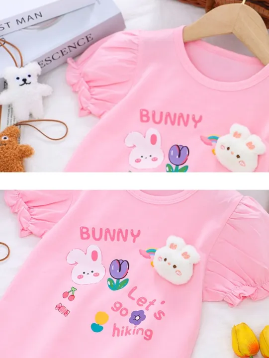 Children's%20Summer%20Short%20Sleeve%20T-Shirt%20For%20Girls%202025%20New%20Fashion%20T%20Shirt%20With%20Cute%20Bunny%203D%20Plush%20Rabbit%20Design%20Casual%20Top%20-%20Image%203