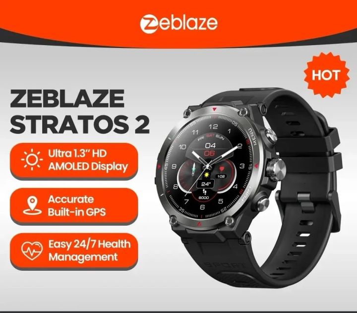 Zeblaze Stratos 2 GPS Smart Watch AMOLED Display 24h Health Monitor Long Battery Life Smartwatch for Men Daraz.pk