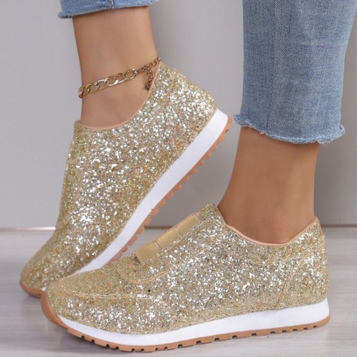 2024%20Autumn%20New%20Fashion%20Slip-on%20Low-heeled%20Women's%20Sneakers%20Gold%20Silver%20Trend%20Sport%20Shoes%20Ladies%20Outdoor%20Casual%20Walking%20Shoes%20-%20Image%203