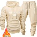 Men casual sportswear set Fashionable American-style letter printed fleece pullover and fitted sweatpants set highly versatile.