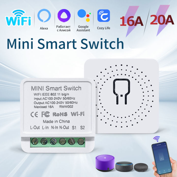 20A 16A Mini WiFi Smart Switch Cozylife App Remote Control Timer Support 2 Way Control Automation Module For Alexa  Home