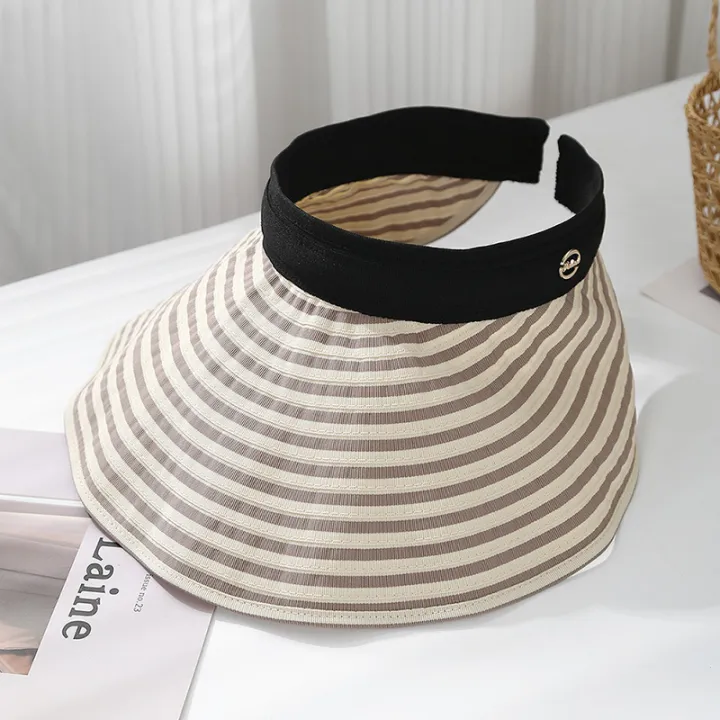 Summer%20Hat%20Sun%20Visor%20Korean%20Stripe%20Colorblock%20Headband%20Cross-Twist%20Design%20Women's%20Hair%20Accessory%20Open-Crown%20Chic%20Hairband%20Casual%20-%20Image%205
