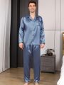 Men Pajama Sets Microfiber Sleepwear For Sleeping Man Shirt Silk Long Sleeve Pyjama Male Home Night Wear Plus Size Loungewear. 