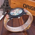 Women'S Quartz Watch Rainbow Color Digital Clock Wood Grain Turntable Top New Famous Retro Casual Leather Strap Student .