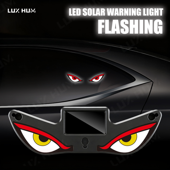 Car Window Decorative Light Solar Powered Devil Eyes Breathing Light Wireless LED Anti-Collision Signal Lamp Automatic Lights On