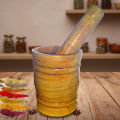 Polished Wooden Mortar with Pestle for Grinding Herbs, Ginger, Onion- Aesthetic Design(Light Brown) Medium Size. 