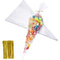50Pcs Clear Cone Candy Bags Food Snack Packaging Plastic Bag With Ties Wedding Birthday Party Favors Decoration DIY Bags.