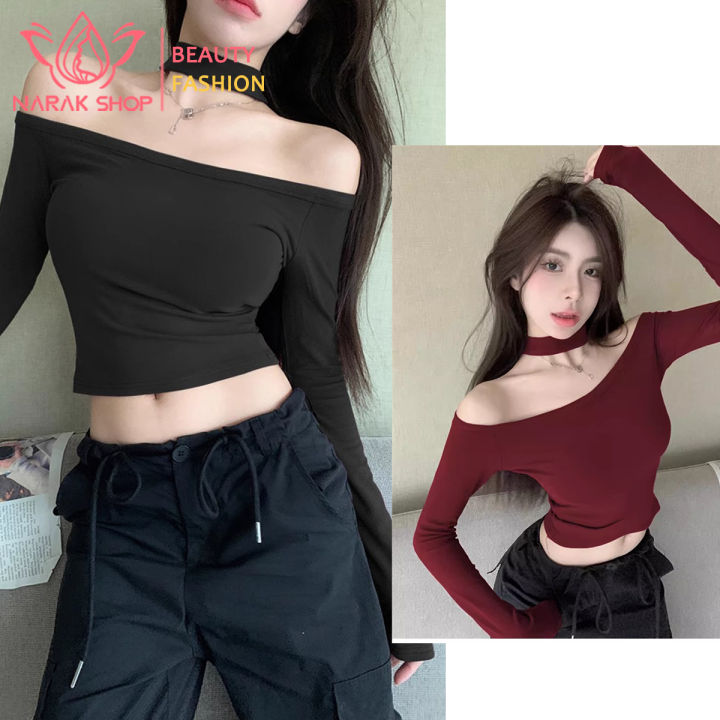Women's crop top off the shoulder crop top cropped straps Korean fashion sexy ladies all-match